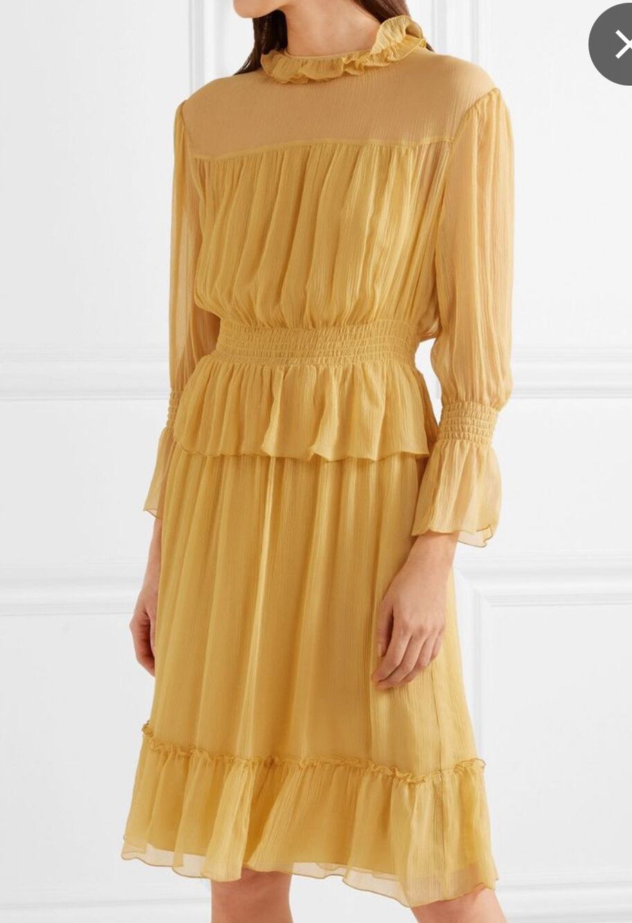See by Chloe Yellow Silk Chiffon Long Sleeve Dress